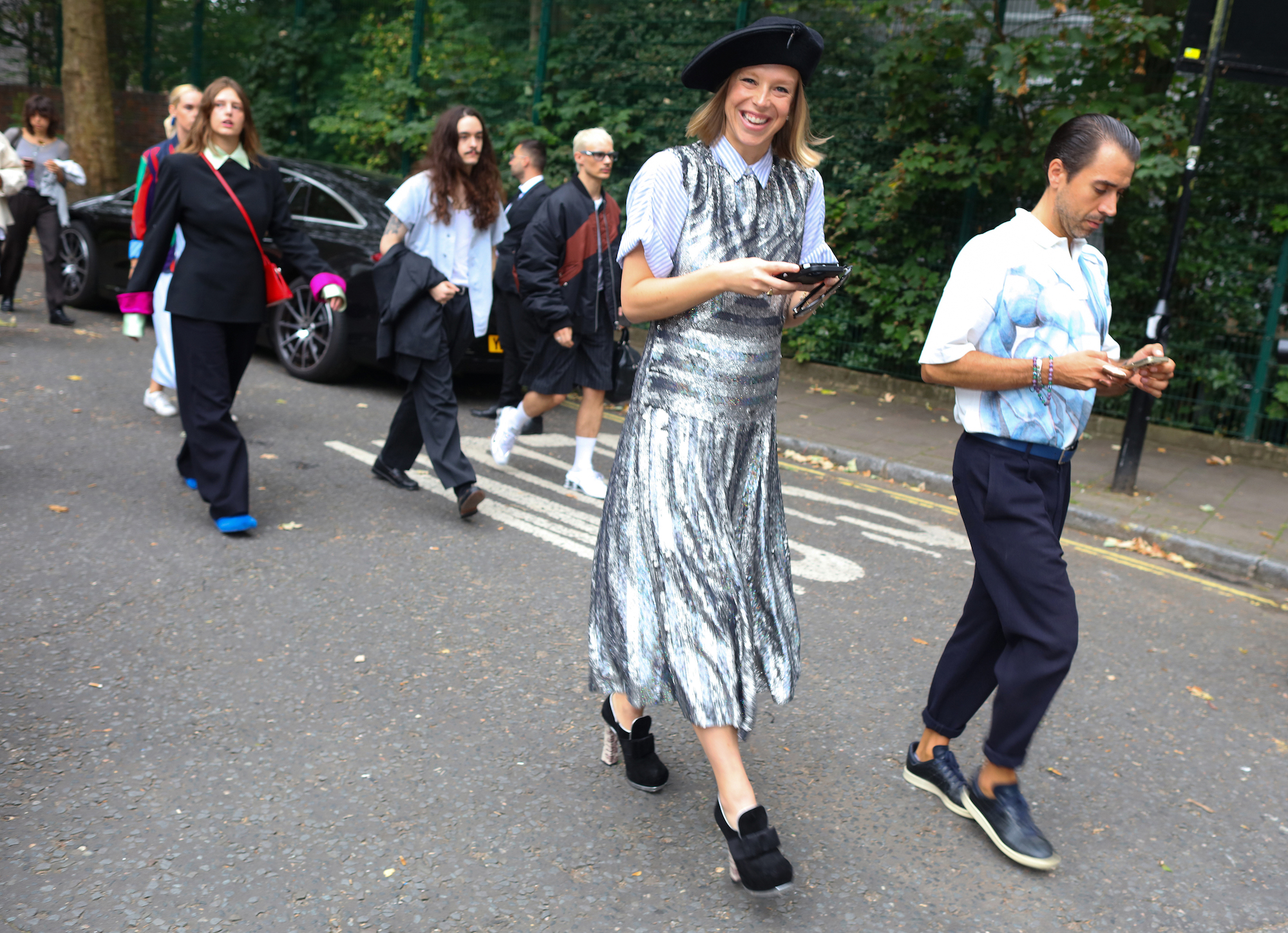 A party look spotted in the street style of London Fashion Week