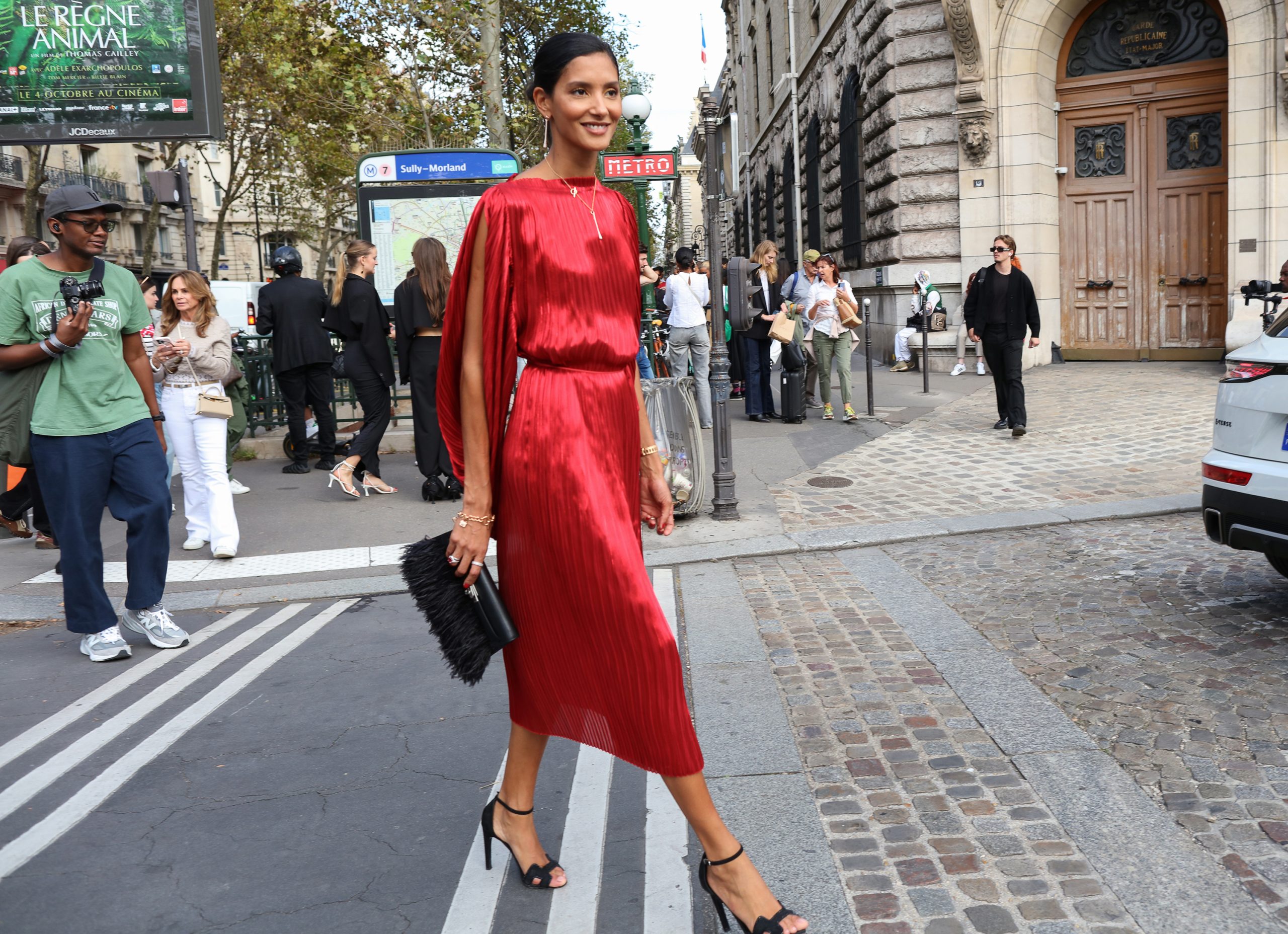 A party look spotted in the street style of Paris Fashion Week